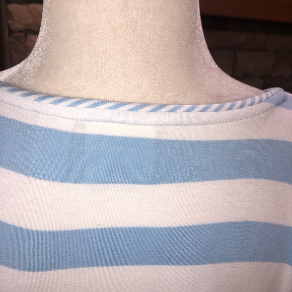 CHICOS SIZE 2  SIZE LARGE BLUE AND WHITE STRIPED SHIRT MULTI PATTERNED EUC - Picture 4 of 5